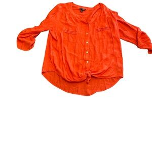 I.N. Studio Orange Cuffed Sleeve Tie Front Blouse
